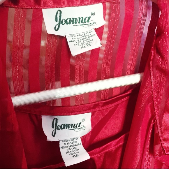 Joanna 80s Twinset Red Sheer Striped Shirt & Opaque Shell Women's Size XL - Picture 4 of 4